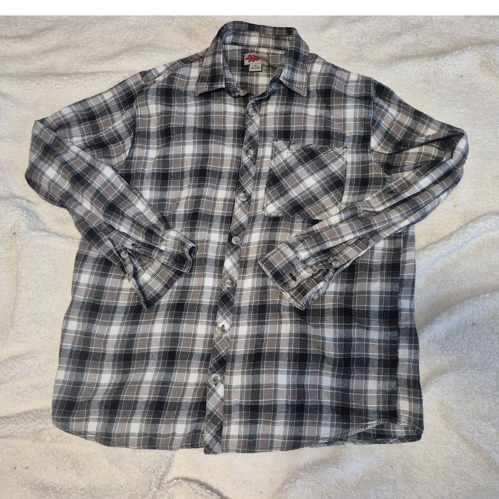 Field & Forest Mens XLT Plaid Flannel Shirt Long Sleeve Cotton Tall Black Grey